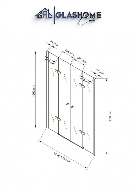Technische Daten Nischendusche Utah 175 cm breit – Große Doppel-Duschtür