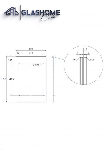 GlasHomeCenter Glasvordach 130x90 cm – Klarglas 13,1 mm VSG mit 2 anthrazit Edelstahlhalterungen Variante "Rom"