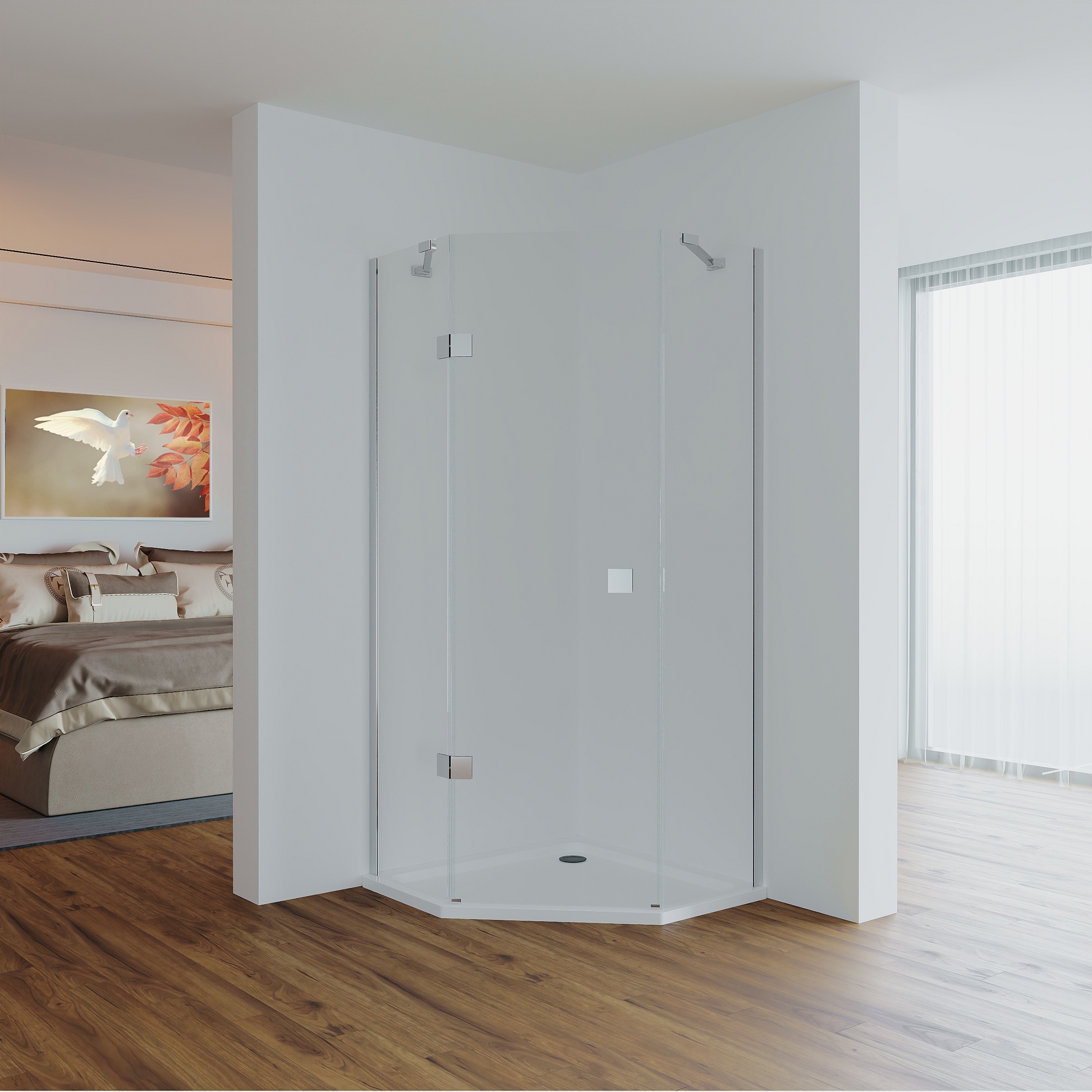 5Eck-Duschkabine Cho geschlossen Klarglas Frontansicht