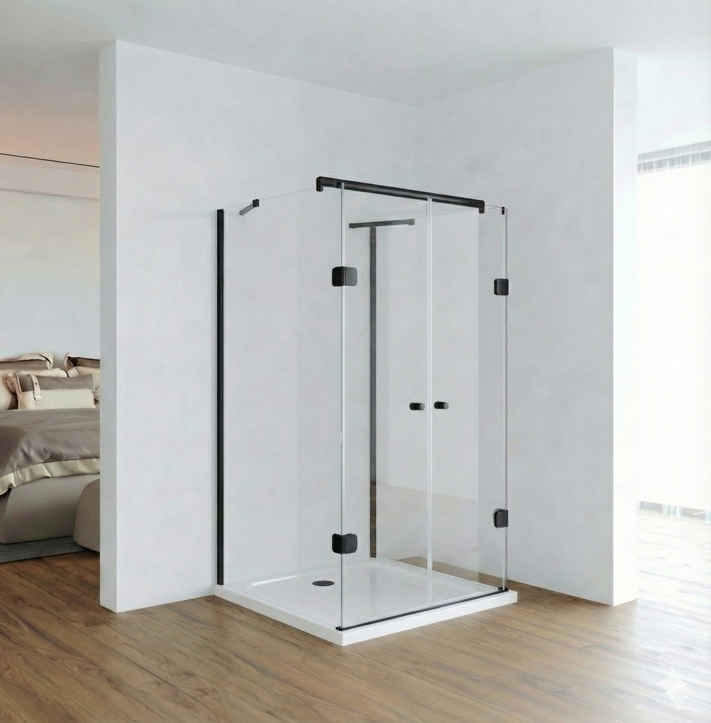 Freistehende U-Dusche Asuka in Schwarz Matt Industrial Design