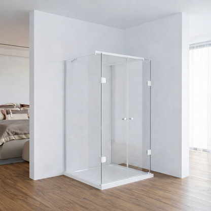 Weiße U-Duschkabine Asuka mit matt-weißen Profilen