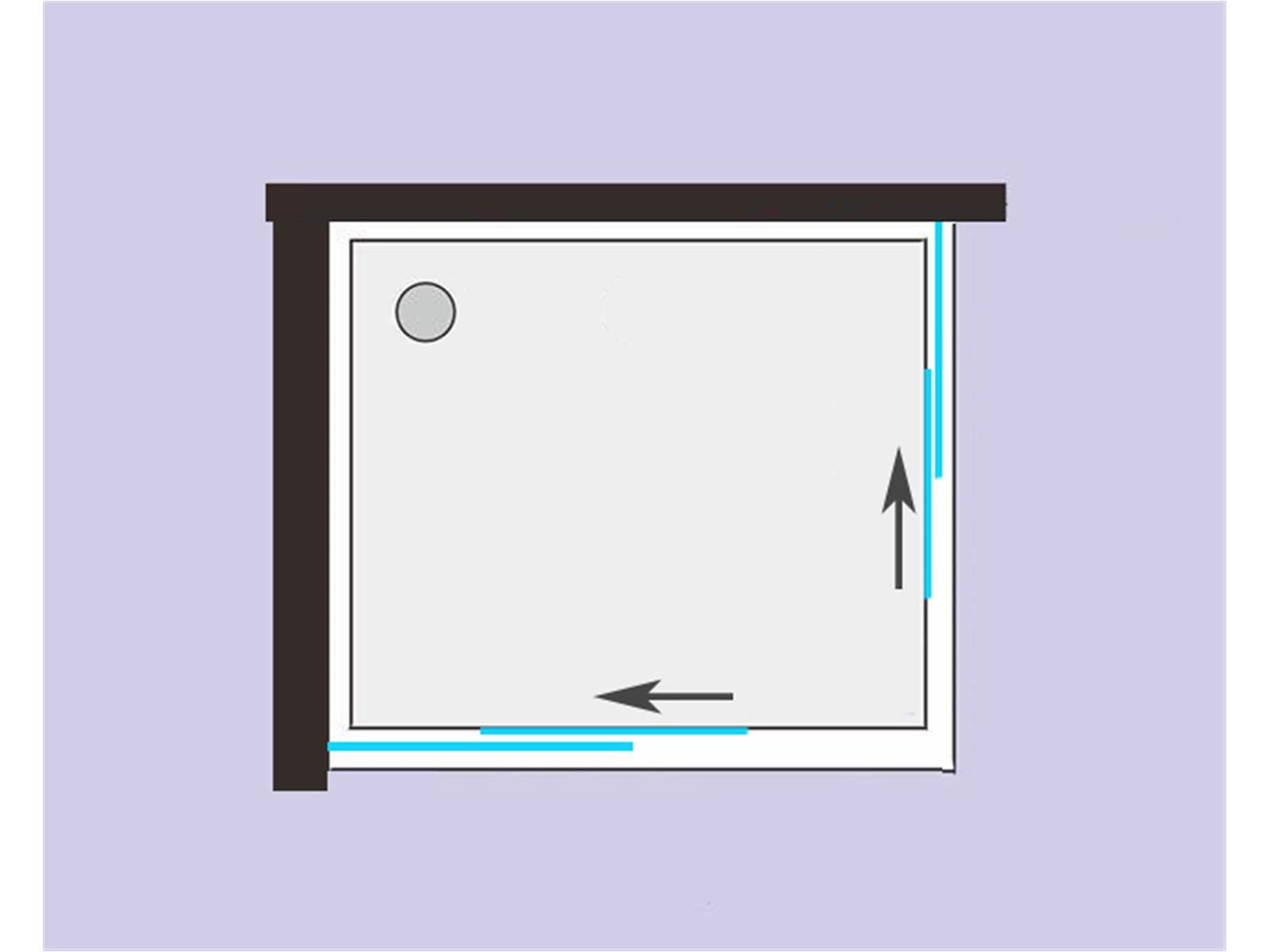 Technische Skizze der Türöffnung von Katana Eckdusche