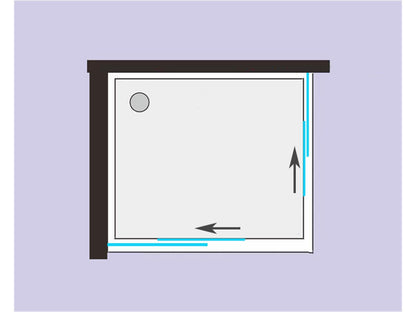 Technische Skizze der Türöffnung von Katana Eckdusche