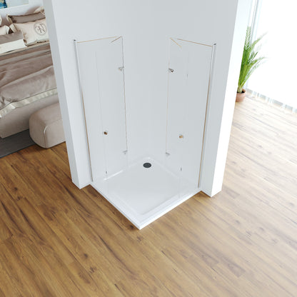 Platzsparende Duschkabine Akira mit komplett nach innen gefalteten Türen