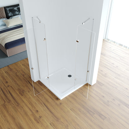 Geöffnete Duschkabine Mirai mit großzügigem Eckeinstieg