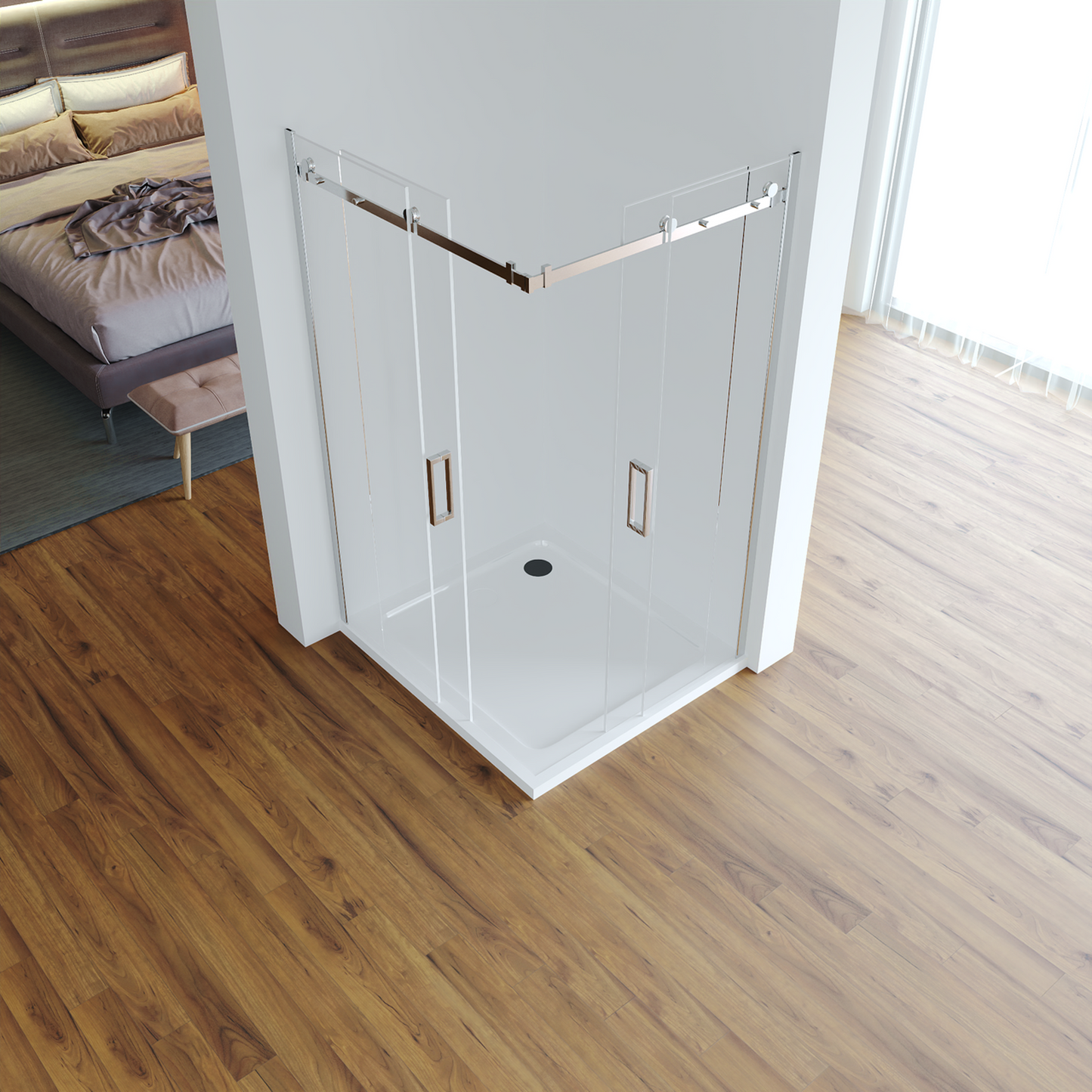 Eckdusche Katana 8mm ESG Glas Schiebetür mit breitem Eckeinstieg