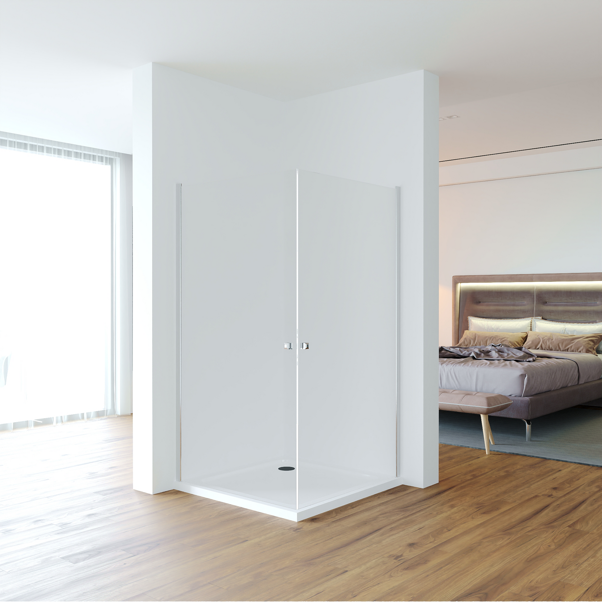 Eckdusche Ichiro Eckeinstieg mit Pendeltüren 8mm ESG Klarglas