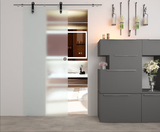 Glastür Schiebetür einseitig satiniert – ESG Sicherheitsglas