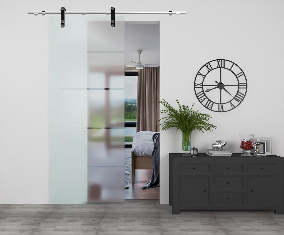 Glastür Schiebetür mit 4 Querstreifen - Edles Matt-Design - 8mm ESG Sicherheitsglas