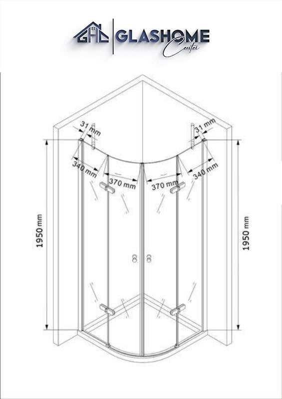Maßzeichnung Viertelkreis Miyu 90x90 cm (Radius 55cm)