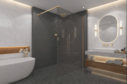 Walk-In Duschwand Grauglas – 10mm ESG | Rauchglas & Nano-Beschichtung