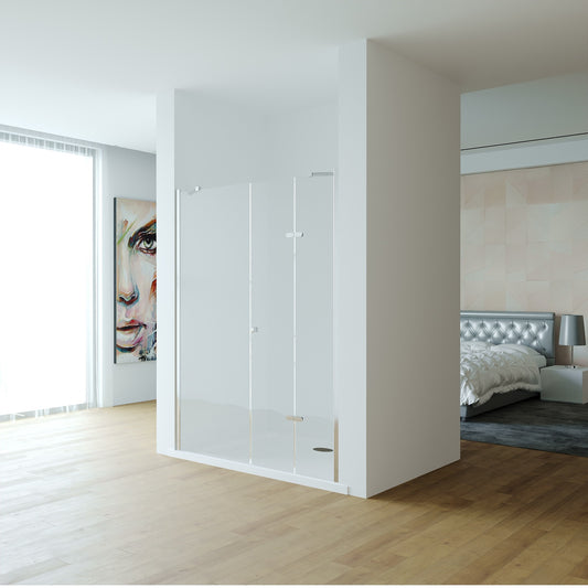 Frontalansicht Nischendusche New York – 3-teilige Konstruktion mit Tür und zwei Festteilen