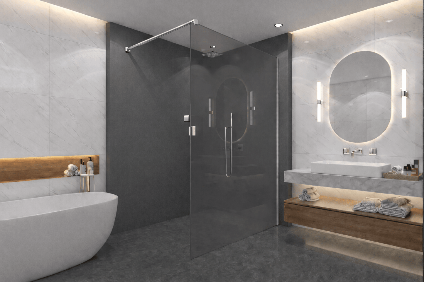 Walk-In Duschwand Grauglas – 10mm ESG | Rauchglas & Nano-Beschichtung