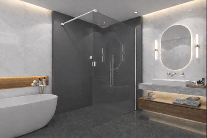 Walk-In Duschwand Grauglas – 10mm ESG | Rauchglas & Nano-Beschichtung