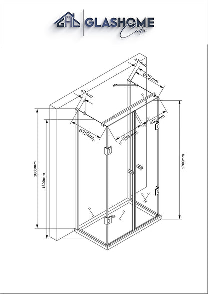 GlasHomeCenter - Cabina de ducha en forma de U "Asuka" (100x75x180cm) - 8mm - cabina de ducha de esquina - mampara de ducha - sin plato de ducha