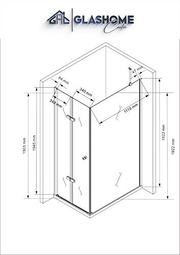 technische Skizze der Duschkabine Shiori mit den Maßen 100x80x195cm