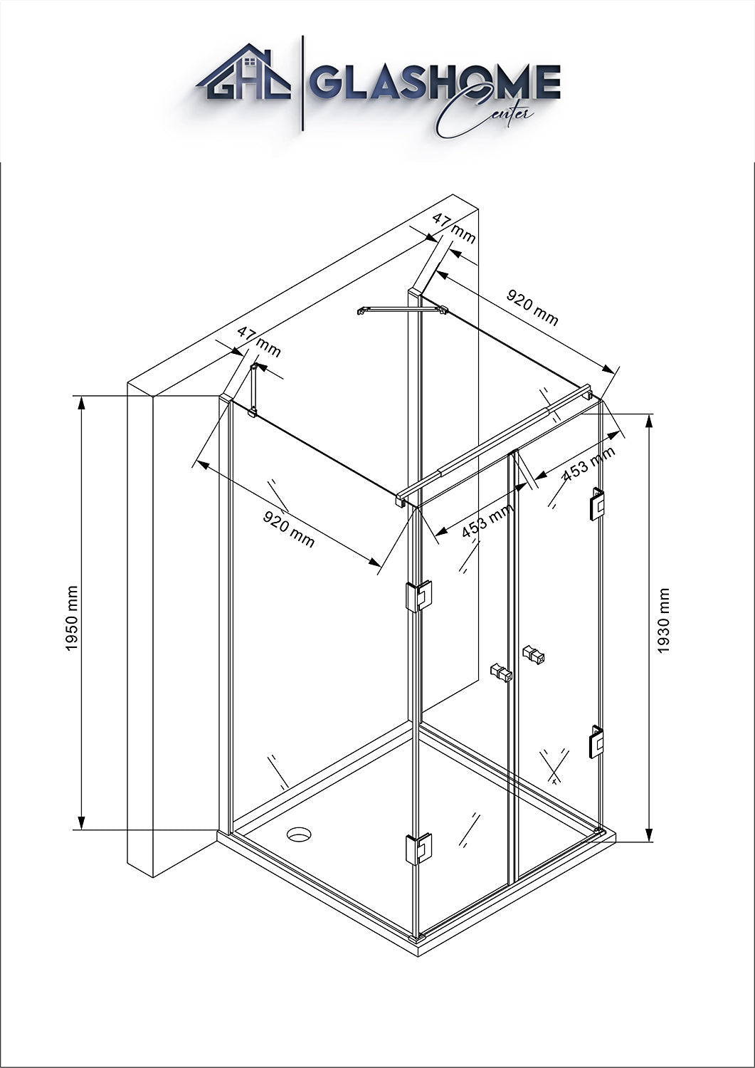 GlasHomeCenter - Box doccia a U "Asuka" (100x100x195cm) - 8mm - box doccia ad angolo - parete doccia - senza piatto doccia