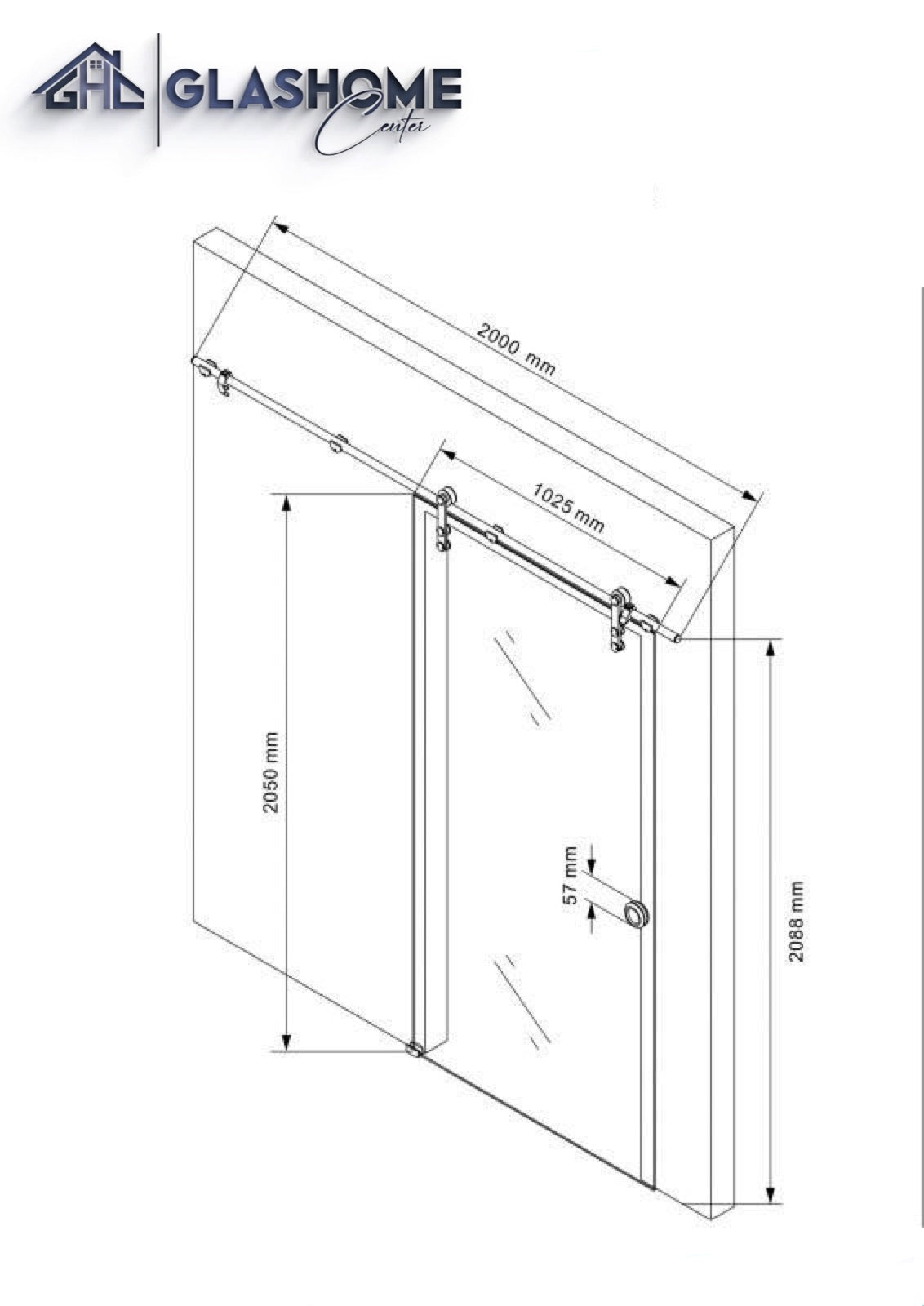 GlasHomeCenter - Porte vitrée - 2050x1025mm - verre ESG 8mm - satiné d'un côté