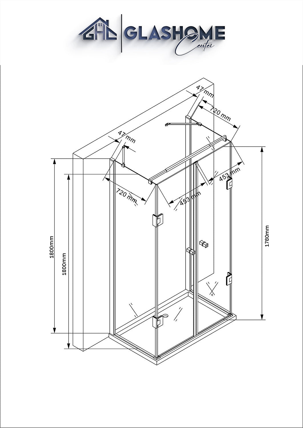 GlasHomeCenter - U-shaped shower cubicle "Asuka" (100x80x180cm) - 8mm - corner shower cubicle - shower partition - without shower tray