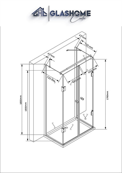 GlasHomeCenter - Cabina de ducha en forma de U "Asuka" (100x80x180cm) - 8mm - cabina de ducha de esquina - mampara de ducha - sin plato de ducha