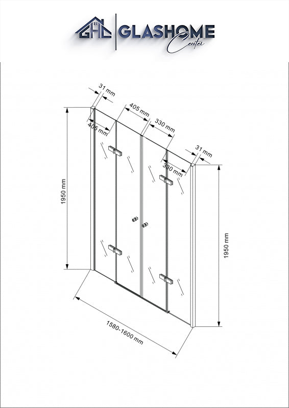 GlasHomeCenter - Cabine de niche Utah (160 x 195 cm) - verre de sécurité trempé 8 mm - sans receveur de douche