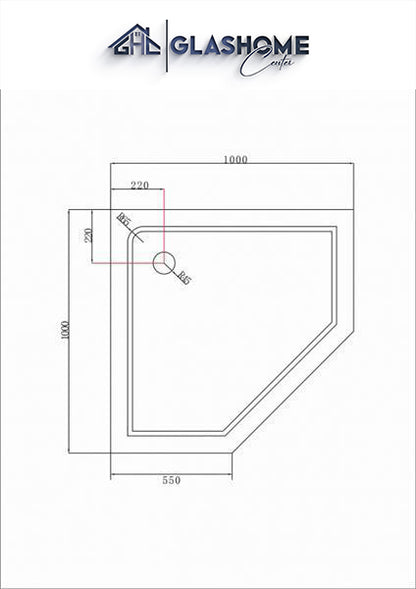 GlasHomeCenter - plato de ducha plano de 5 esquinas - 100x100x5cm - blanco