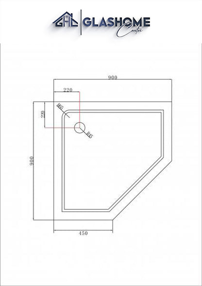 GlasHomeCenter - plato de ducha plano de 5 esquinas - 90x90x5cm - blanco