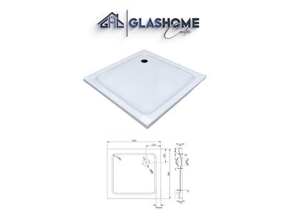 GlasHomeCenter - plato de ducha cuadrado plano - 80x80x5cm - blanco