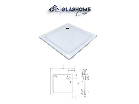 GlasHomeCenter - piatto doccia quadrato piatto - 90x90x5cm - bianco