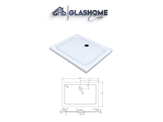 GlasHomeCenter - flat rectangular shower tray - 90x75x5cm - white