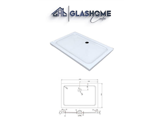 GlasHomeCenter - flat rectangular shower tray - 100x90x5cm - white