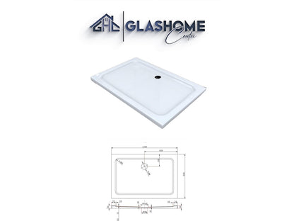 GlasHomeCenter - plato de ducha plano rectangular - 120x80x5cm - blanco