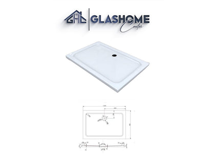 GlasHomeCenter - plato de ducha plano rectangular - 120x90x5cm - blanco