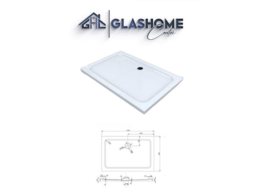 GlasHomeCenter - flache rechteckige Duschtasse - 120x90x5cm - weiß
