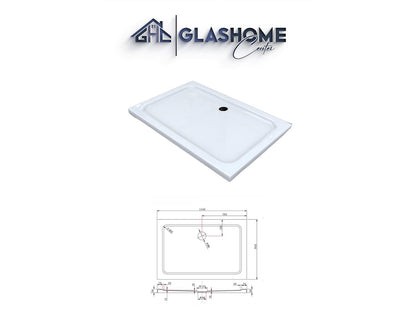 GlasHomeCenter - plato de ducha plano rectangular - 140x90x5cm - blanco