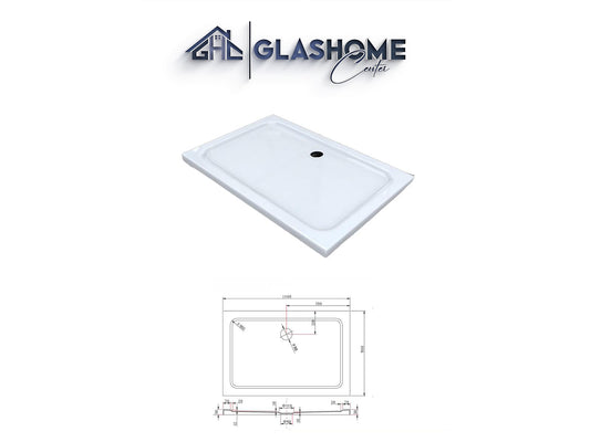 GlasHomeCenter - vlakke rechthoekige douchebak - 140x90x5cm - wit