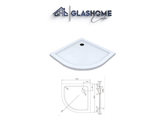 GlasHomeCenter - Quadrant shower tray with radius 55 - 100x100x5cm - white