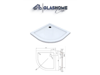 GlasHomeCenter - Plato de ducha cuadrante con radio 55 - 90x90x5cm - blanco