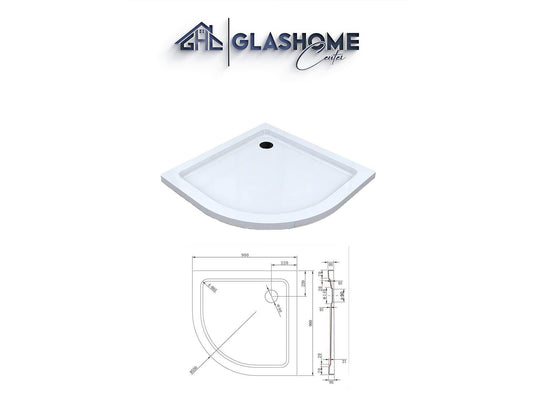GlasHomeCenter - Piatto doccia quadrante con raggio 55 - 90x90x5cm - bianco