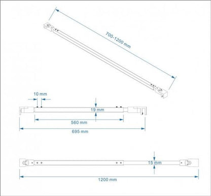 GlasHomeCenter - barra estabilizadora plateada - Fix - 70-120cm - para Duchwand y cabina de ducha - para espesores de vidrio de hasta 10 mm - montaje en pared y vidrio