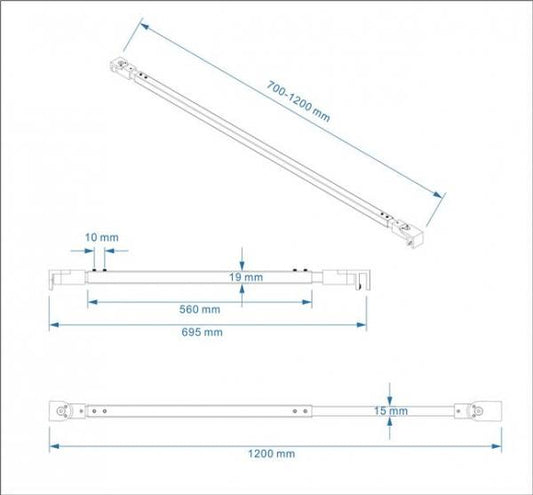 GlasHomeCenter - zilveren stabilisatorstang - Fix - 70-120cm - voor Duchwand & douchecabine - voor glasdikte tot 10mm - wand- & glasmontage