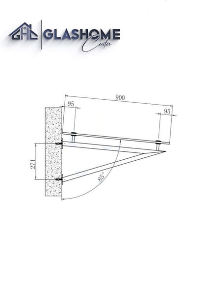 GlasHomeCenter - tettoia in vetro - vetro trasparente - 250x90cm - vetro di sicurezza stratificato 13,1 mm - incl.3 staffe in acciaio inox nero variante "Roma"