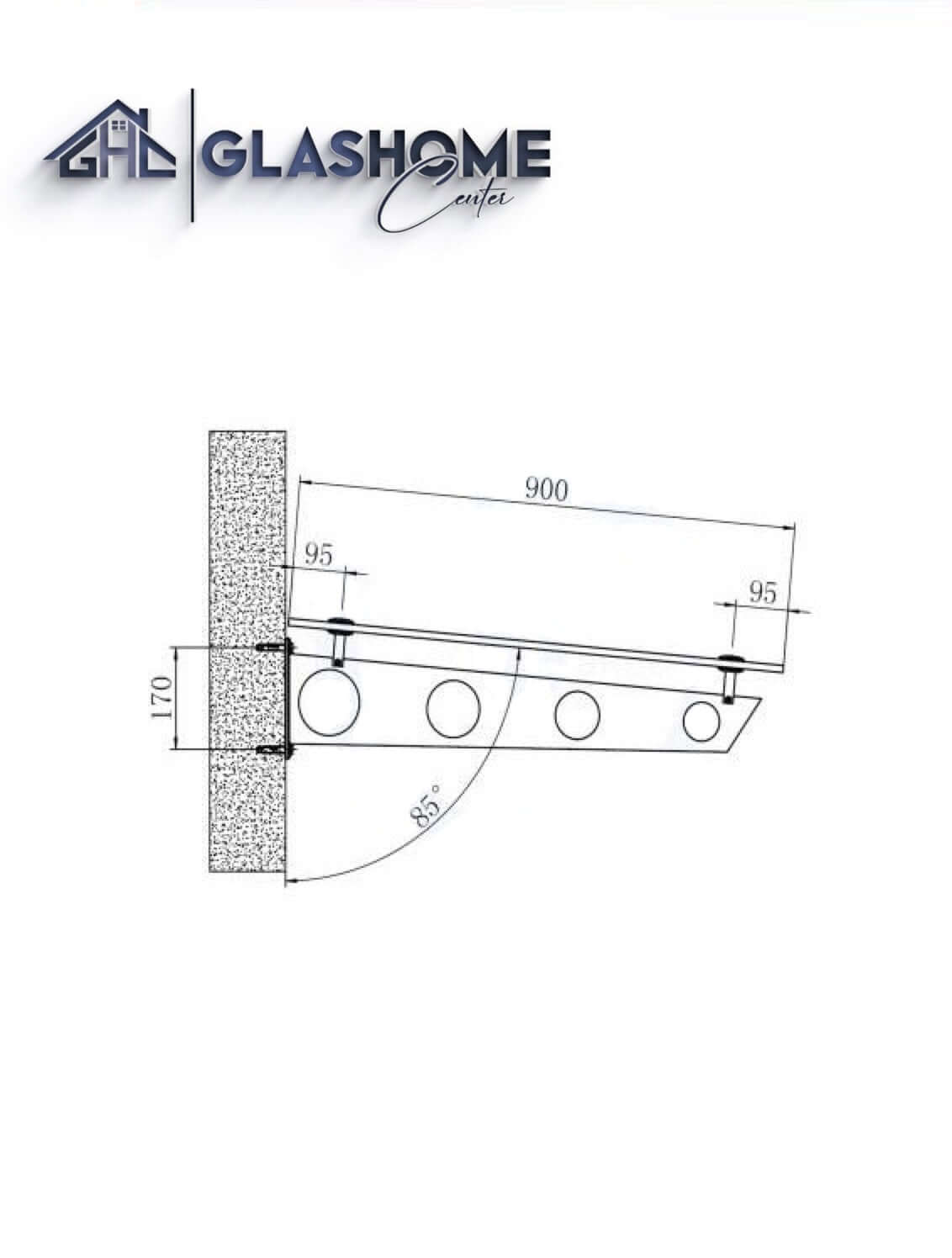 GlasHomeCenter - Glasvordach - Milchglas - 120x90cm - 13,1mm VSG - incl. 2 Edelstahlhalterungen variante "Stoccolma"