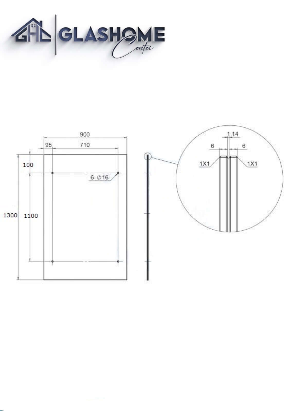 GlasHomeCenter - Glasvordach - Vetro trasparente - 130x90cm - 13,1mm VSG - incl. 2 Edelstahlhalterungen variante "Rom"