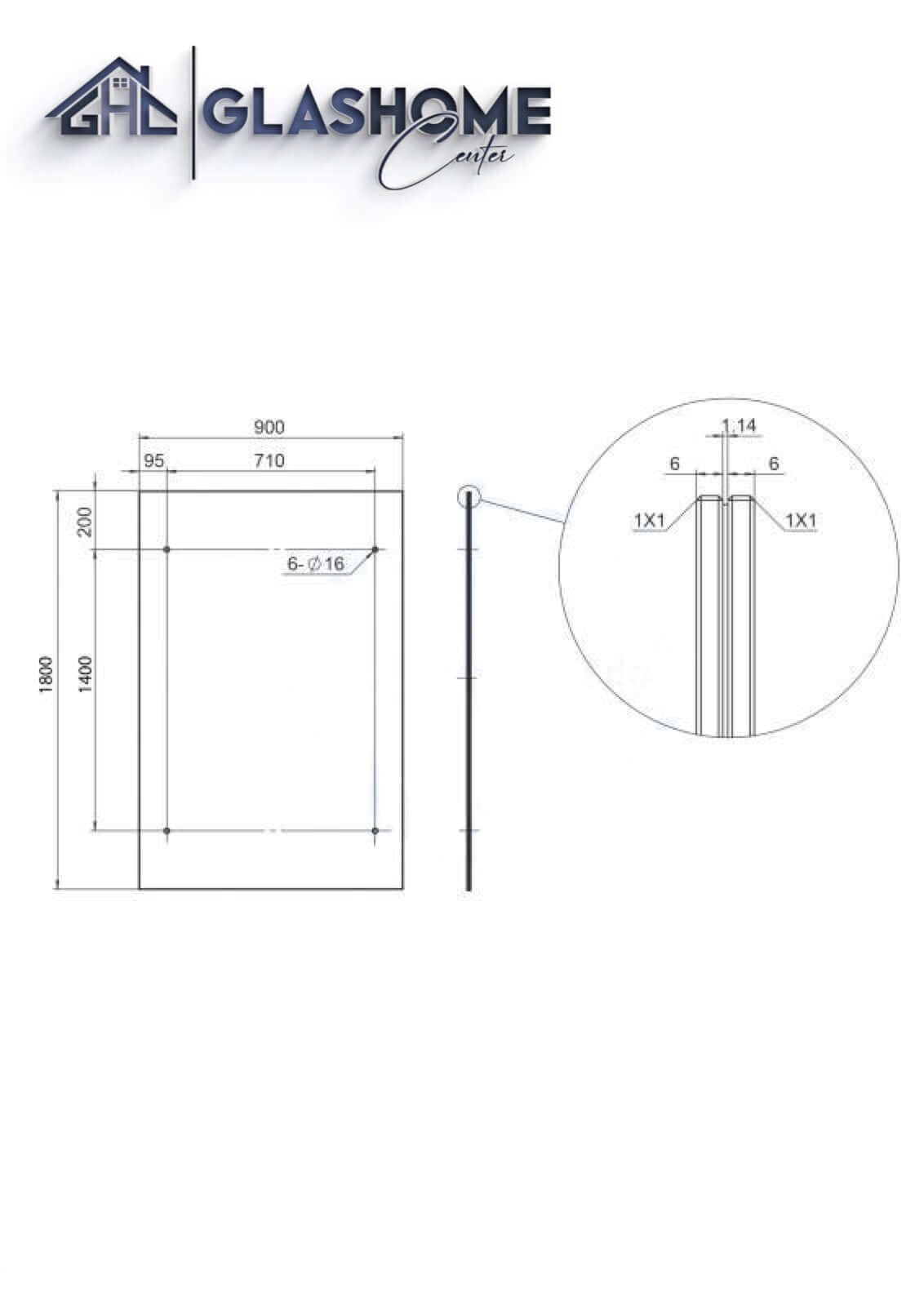 GlasHomeCenter - Glasvordach - Grauglas - 180x90cm - 13.1mm VSG - inkl. 2 Edelstahlhalterungen Variante "Rom"