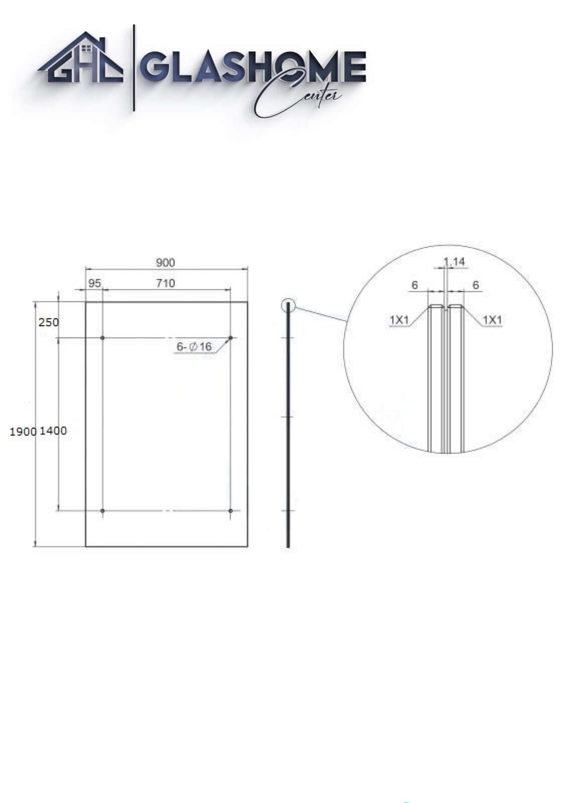 GlasHomeCenter - Glasvordach - Vetro trasparente - 190x90cm - 13,1mm VSG - incl. 2 Variante Edelstahlhalterungen "Atene"