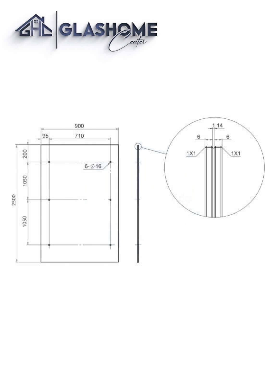 GlasHomeCenter - glass canopy - gray glass - 250x90cm - 13.1mm VSG - incl. 3 stainless steel brackets variant "Athen"