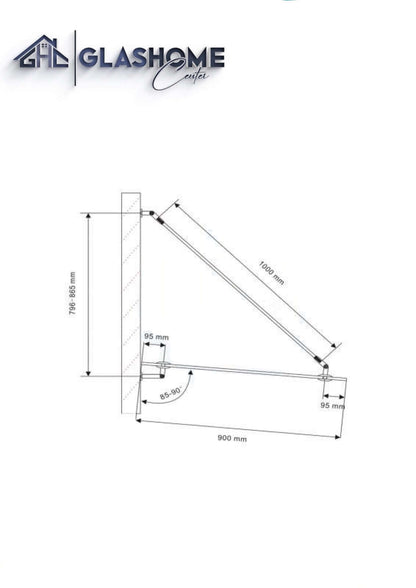 GlasHomeCenter - marquesina de vidrio - vidrio esmerilado - 200x90cm - vidrio de seguridad laminado de 13,1 mm - incluye 2 soportes de acero inoxidable negro variante "Paris"