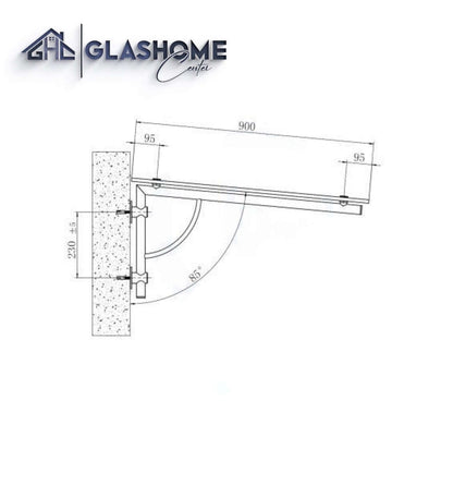 GlasHomeCenter - Glasvordach - Klarglas - 200x90cm - 13.1mm VSG - inkl. 2 Edelstahlhalterungen Variante "Athen"