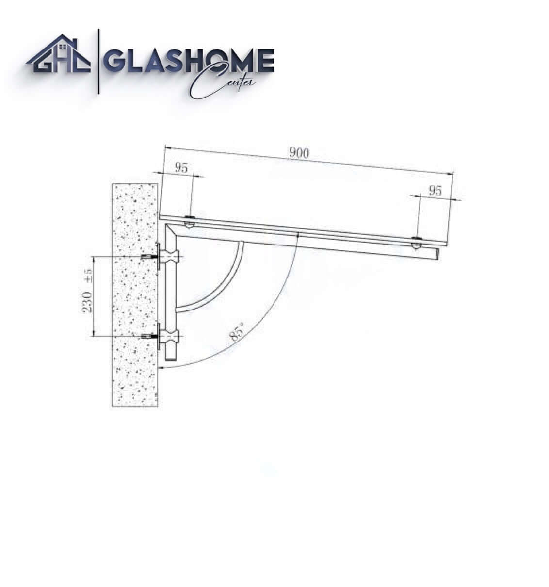 GlasHomeCenter - glass canopy - gray glass - 120x90cm - 13.1mm laminated safety glass - incl. 2 stainless steel brackets variant "Athen"